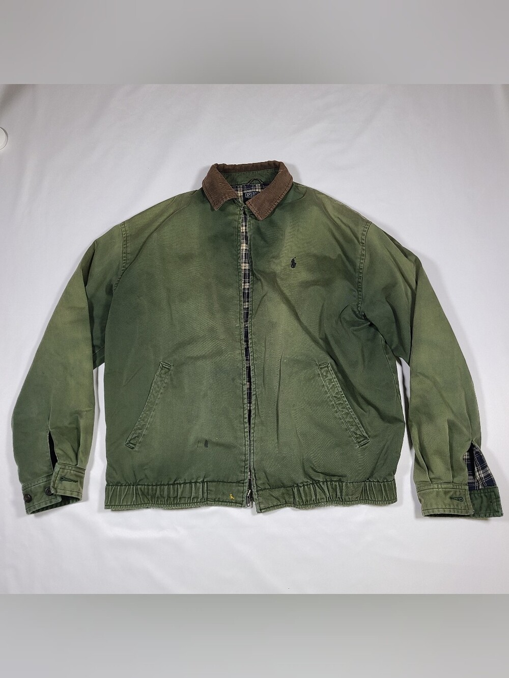 E1 Vtg Polo Ralph Lauren Matcha Green Corduroy Collar Jacket Plaid Lined Mens M